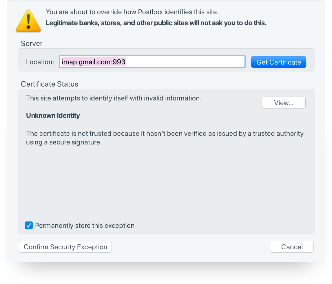 security certificate for gmail mac